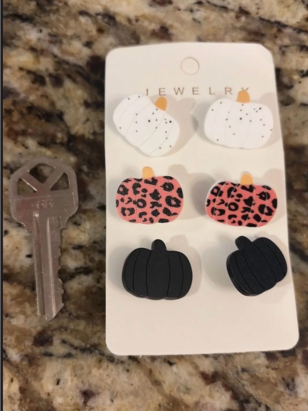 Kids Pumpkin Stud Earring Set - White Pink Black